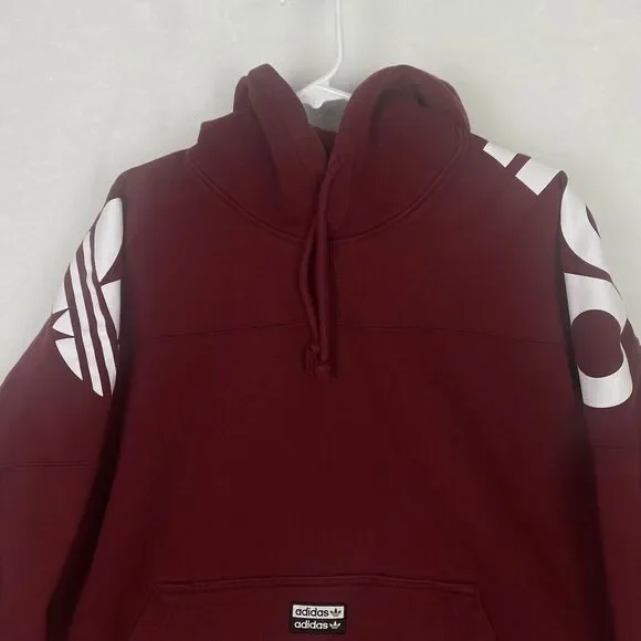 Adidas Sweater Mens Medium Burgundy Red Hoodie Logo Pullover Sweatshirt Casual - Picture 3 of 10